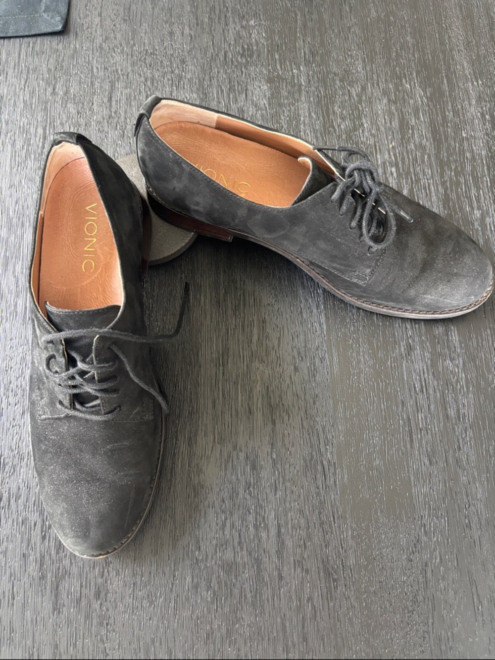 Vionic Black Suede Lace-Up Derby Oxfords
